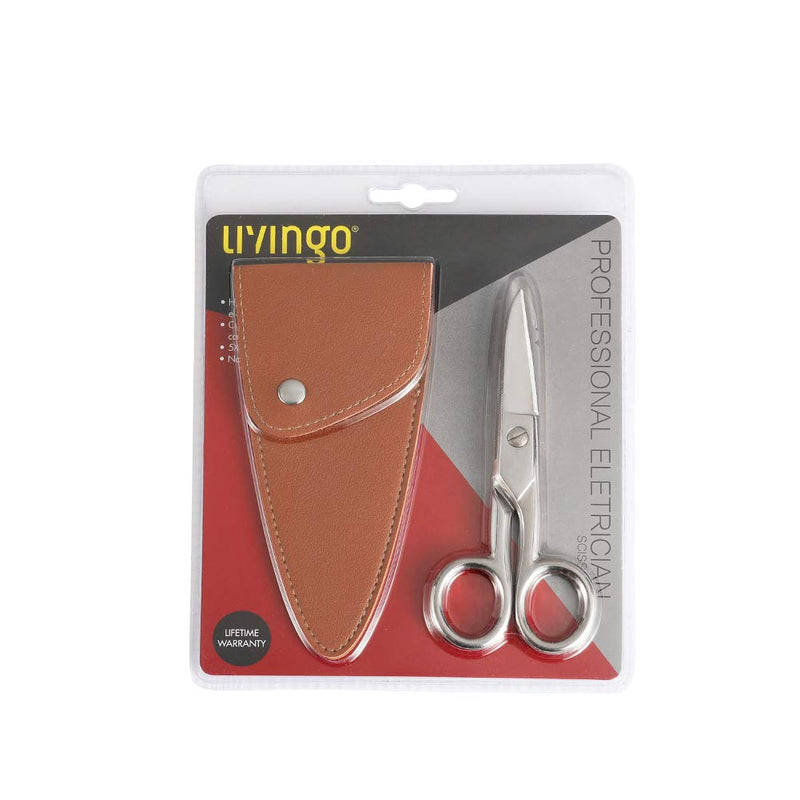  [AUSTRALIA] - LIVINGO 5-1/5 Inch Heavy Duty Electrician Scissors, Professional Forged Stainless Steel Electrical Shears with Notches for Industrial Stripping, Cutting Telecom Cable, Wire