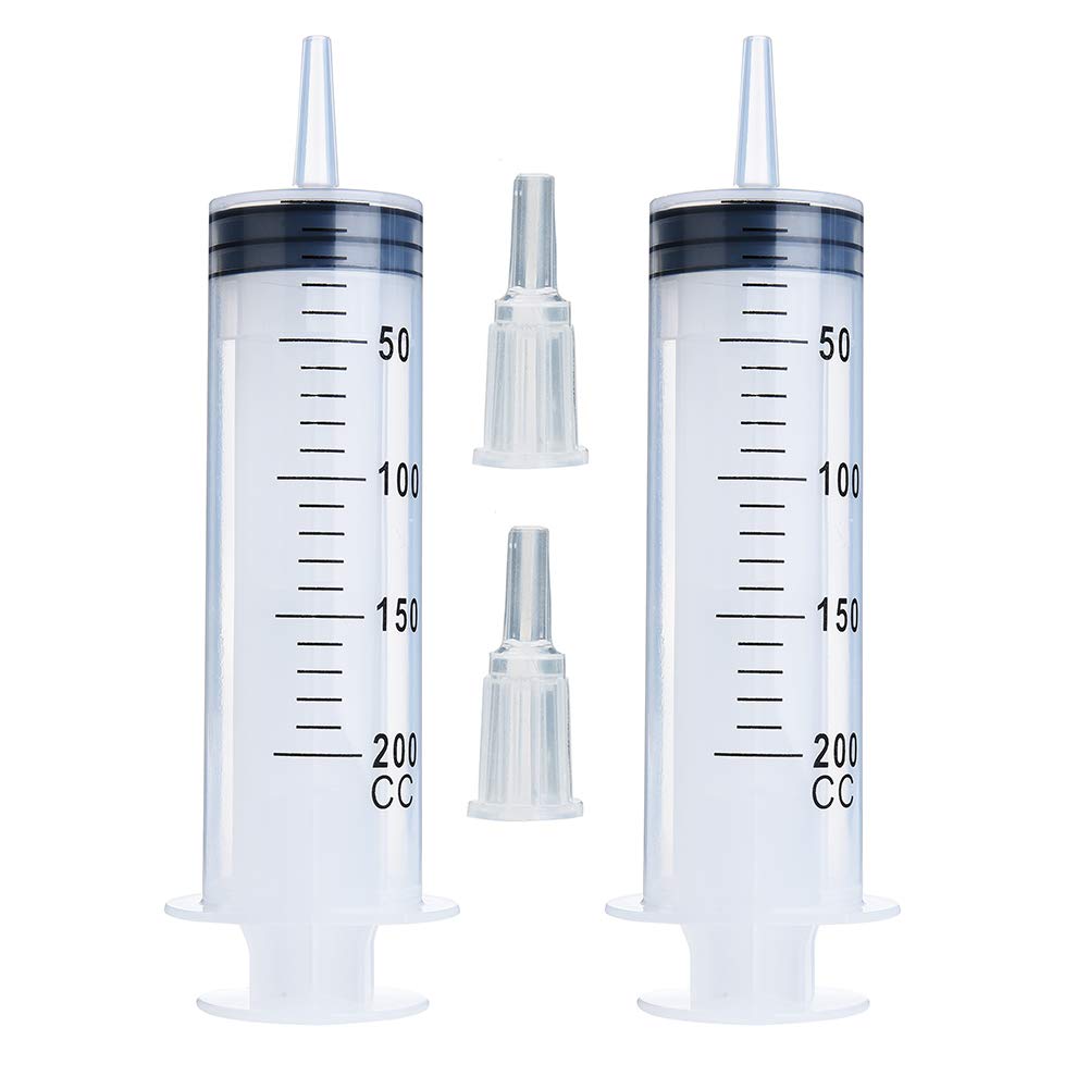  [AUSTRALIA] - 2 Pack 200ml Large Plastic Syringes for Scientific Labs, Liquid Dispensing Metric, and Multiple Uses