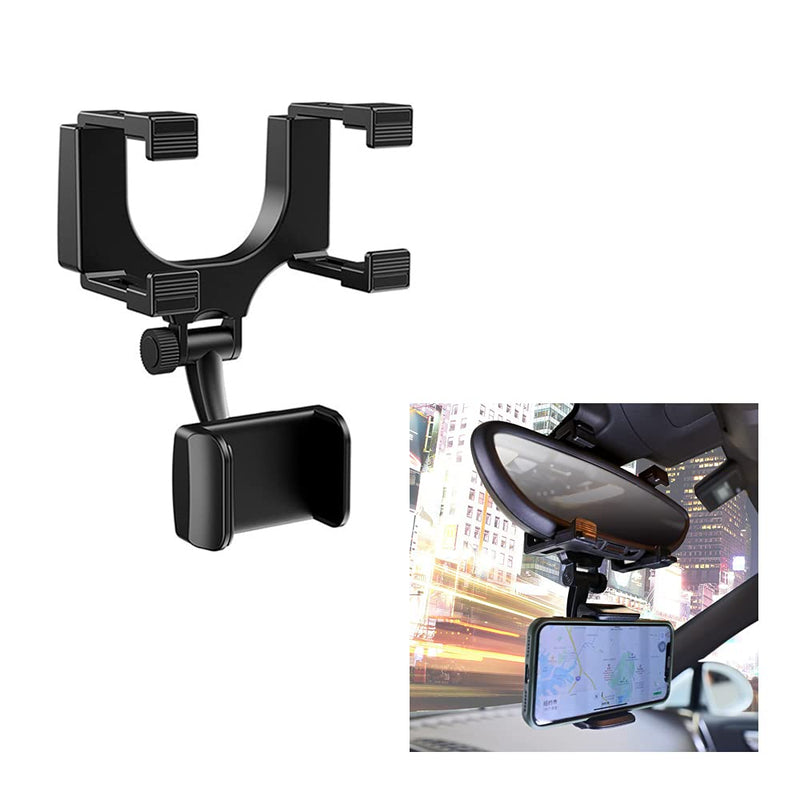  [AUSTRALIA] - VAGURFO Rear View Mirror Phone Holder Mount, Car Phone Mount- Phone Bracket, Phone Stand with 270° Swivel and Adjustable Clips, Universal Smartphone Cradle, Black