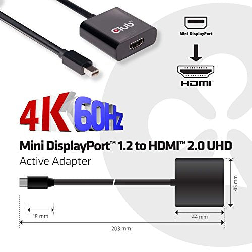 Club 3D, CAC-2170, Active Mini DisplayPort to HDMI 2.0 Adapter (Supports displays up to 4K / UHD / 3840x2160@60Hz) HDMI 2.0 Poly bag - LeoForward Australia