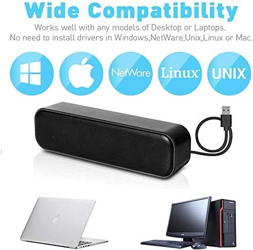  [AUSTRALIA] - HONKYOB USB Computer Speakers,Laptop Speakers Wired USB Powered,Portable Mini Sound Bar PC Speakers for Windows PC,Desktop Computer,Laptops and Checkout Counter with Stereo Sound H058