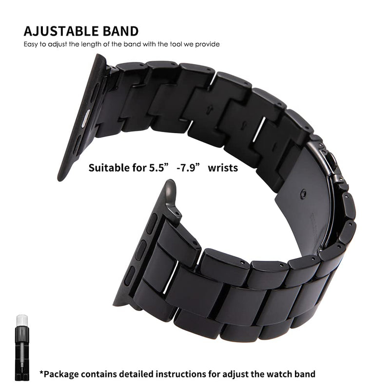  [AUSTRALIA] - HOPO Compatible With Apple Watch Band 38mm 40mm 42mm 44mm Thin Light Resin Strap Bracelet With Stainless Steel Buckle Replacement For iWatch Series 7 6 5 4 3 2 1 SE (Black/Black,38/40/41mm) 38/40/41mm (Classic Design) Black