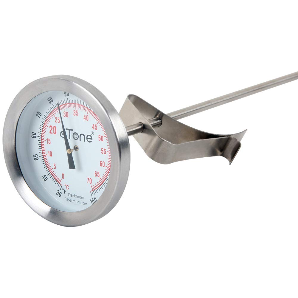  [AUSTRALIA] - Darkroom Dial Thermometer Stainless Steel with Wall Clip Battery-Free Film Processing Equipment (Metal)
