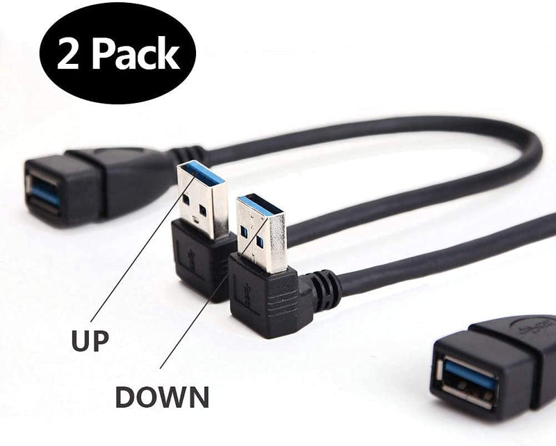  [AUSTRALIA] - SuperSpeed USB 3.0 Male to Female Extension Data Cable Up and Down Angle 2PCS by Oxsubor(20CM,8IN)