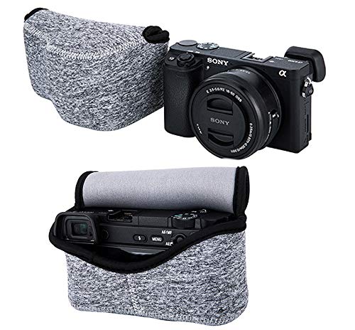  [AUSTRALIA] - JJC Grey Water Resistant Ultra Light Neoprene Camera Case, Pouch Bag, Compatible with Sony a6600 a6500 a6400 a6300 a6100 a6000 a5100 +16-50mm Lens Pancake Lense & Panasonic LX100 LX100 II Sigma FP