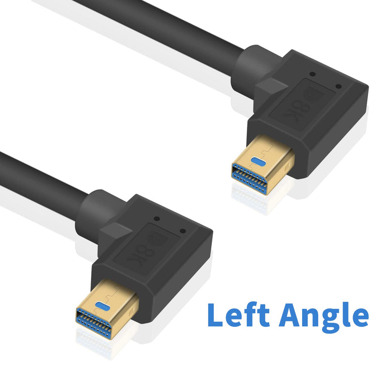  [AUSTRALIA] - Poyiccot 90 Degree Mini Displayport Cable 8k@60hz, Left Angle Mini Displayport to Left Angle Mini Displayport Cable, Work with Mini DP 1.4 Cable Laptop Computer (Not for Thunderbolt), 1ft in Black Mini DP - Left to Left