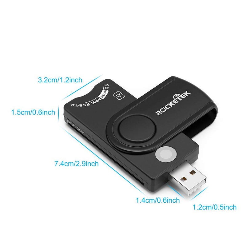 USB Smart Card Reader, Rocketek Memory Card Reader with SDHC/SDXC/SD Card Reader & Micro SD Card Reader for SIM and MMC RS & 4.0 Compatible with Windows, Linux/Unix, MacOS X RT-SCR10 - LeoForward Australia