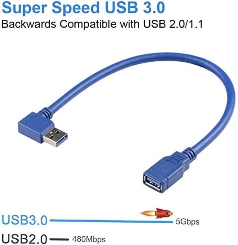  [AUSTRALIA] - USB 3.0 Extension Cable 1FT 2 Pack 90 Degree Left & Right Angle USB Adapter Male to Female Short USB3 Cables Up & Down for Laptop TV USB Disk Mouse Hard Disk Camera