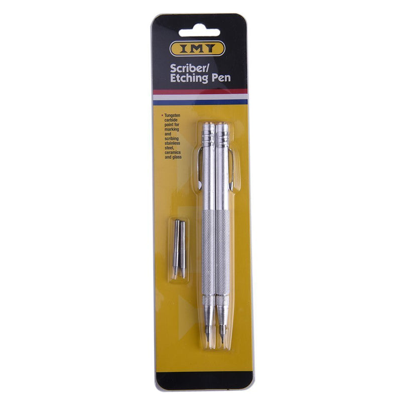  [AUSTRALIA] - IMT Tungsten Carbide Tip Scriber 2 Pack, Aluminium Etching Engraving Pen with Clip and Magnet for Glass/Ceramics/Metal Sheet, Extra 2 Free Replacement Marking Tip 2 Count (Pack of 1)