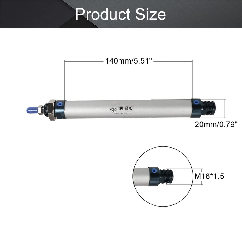  [AUSTRALIA] - Othmro Air Cylinder 0.63in Bore 3.94in Stroke Double Action Air Cylinder M5 Single Rod Double Acting Aluminium Alloy Penumatic Quick Fitting Mini Air Cylinder for Pneumatic and Hydraulic Systems MAL16x100