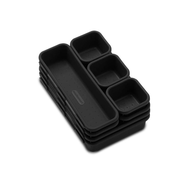  [AUSTRALIA] - madesmart 8-Piece Interlocking Bin Pack-CARBON COLLECTION Antimicrobial, Customizable Multi-Purpose Storage, Durable, Easy to Clean & BPA-Free