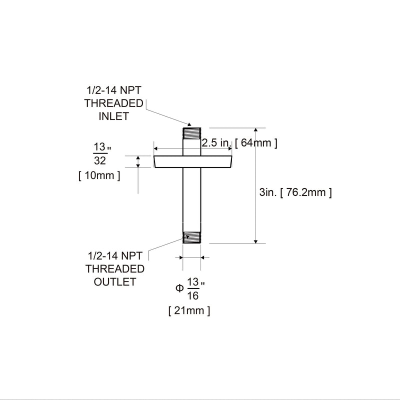  [AUSTRALIA] - OFFO Shower Arm with Flange 3 Inches Ceiling Mount Replacement Rain Shower Head Straight Arm Ceiling-Mounted For Fixed Shower Head & High Pressure Rain Brushed 3 Inch