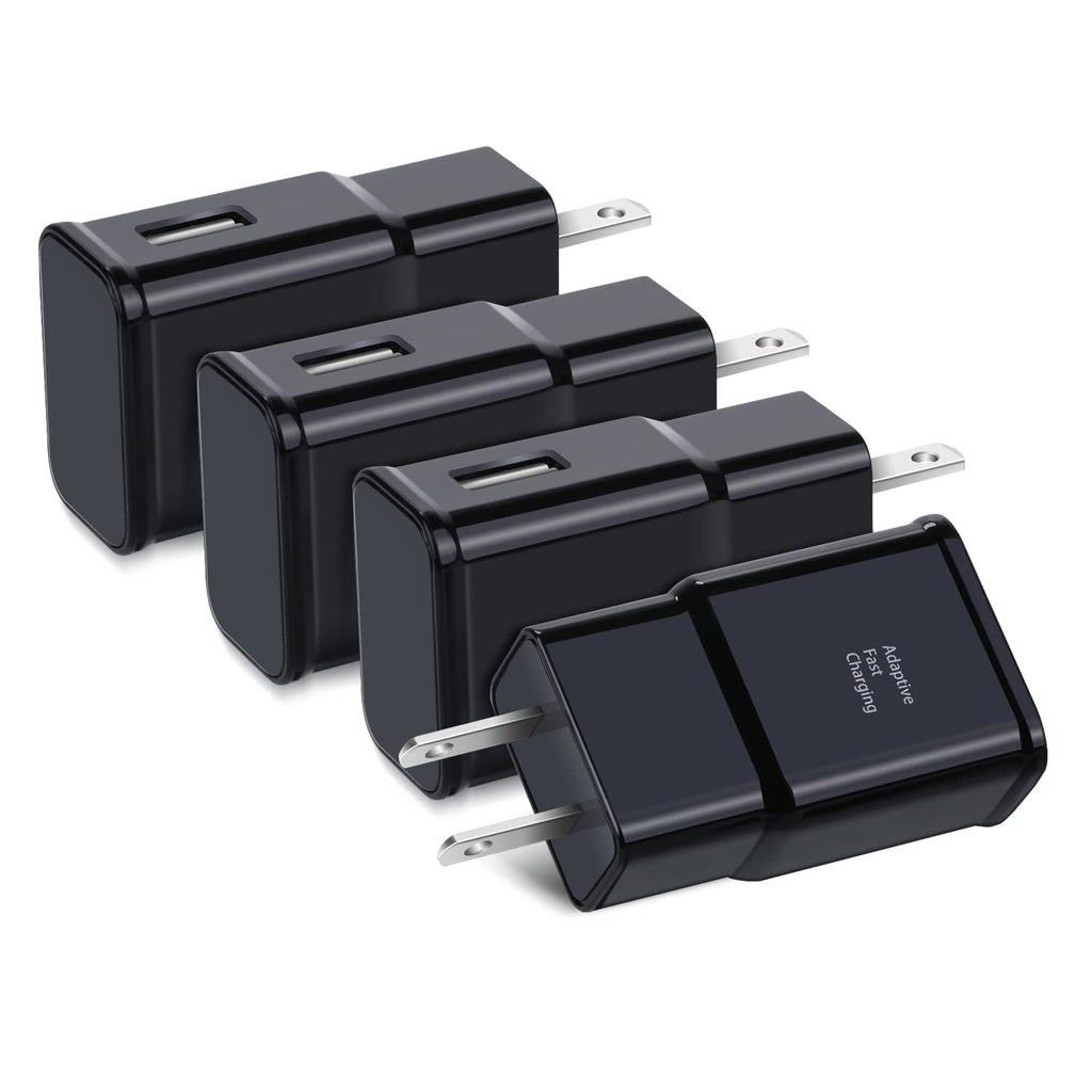  [AUSTRALIA] - Adaptive Fast Charging USB Wall Charger, Qihop 4-Pack Fast Charging Block Travel USB Charger Adapter Compatible Samsung Galaxy S21 S20 S10 S9 S8 S7 Edge Plus, Note 8 9 10+, A13 A32 A52 A53 iPhone Black Black