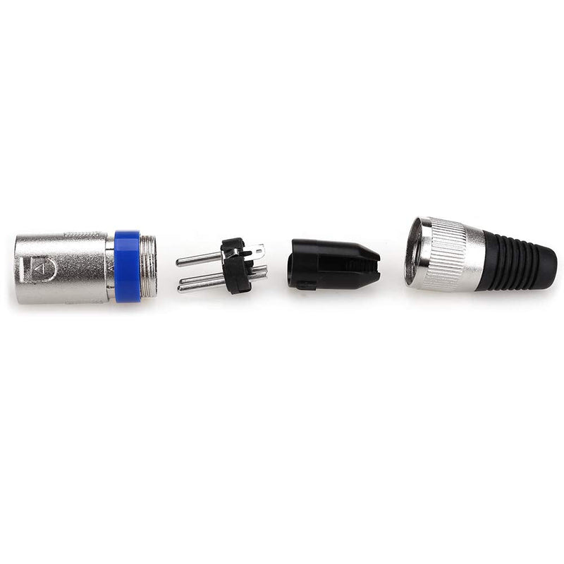  [AUSTRALIA] - NANYI XLR Plug, XLR 3 Pin Male Plugs Audio Mic Microphone Connector, Silver Housing Blue Circle - 2 Pack Male-Plug-2P