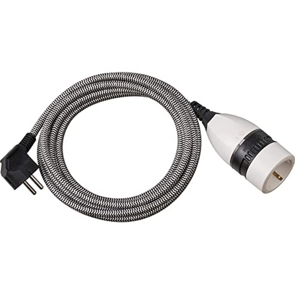  [AUSTRALIA] - Brennenstuhl extension cable 5m for indoor use (5m textile cable, for indoor use, extension cable with illuminated ON/OFF rotary switch) black/white