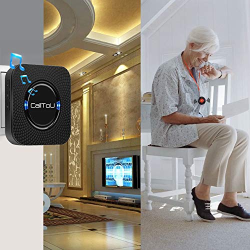  [AUSTRALIA] - CallToU Wireless Caregiver Pager Call Button Nurse Alert System Call Bell for Home/Elderly/Patients/Disabled 1 Waterproof Transmitters 1 Plugin Receivers,Black
