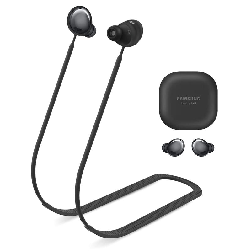  [AUSTRALIA] - Woocon Galaxy Buds Pro Strap, Soft Silicone Sports Anti Lost Strap Lanyard Special Anti-slip Texture Design Accessories Only Compatible with Samsung Galaxy Buds Pro Neck Rope Cord(Black) Black