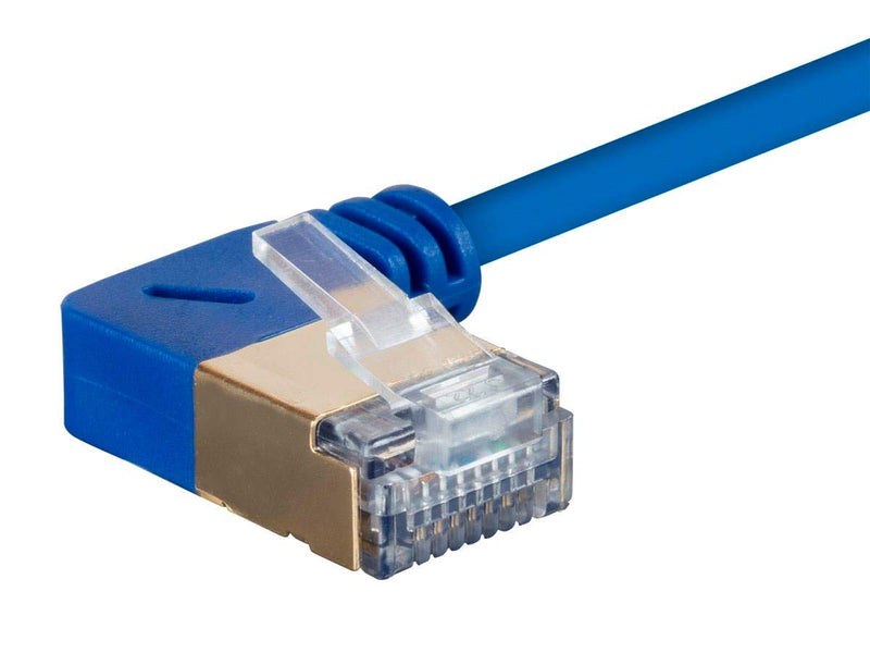  [AUSTRALIA] - Monoprice SlimRun Cat6A Ethernet Network Cable/Cord - Blue - 2 Feet | 90 Degree Angled, 36AWG, S/STP