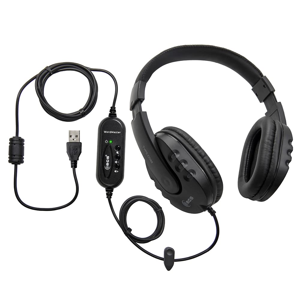  [AUSTRALIA] - ECS Wordmaster Transcription Headphones with Volume Control | Over Ear USB Headset for Call Center and Medical Transcription Use