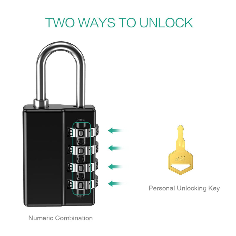  [AUSTRALIA] - ORIA 4 Digit Padlock, 4 Pack Combination Lock with 2 Key for Sports Locker, School Gym Locker, Fence, Toolbox, Case, Hasp Storage 4 PCS