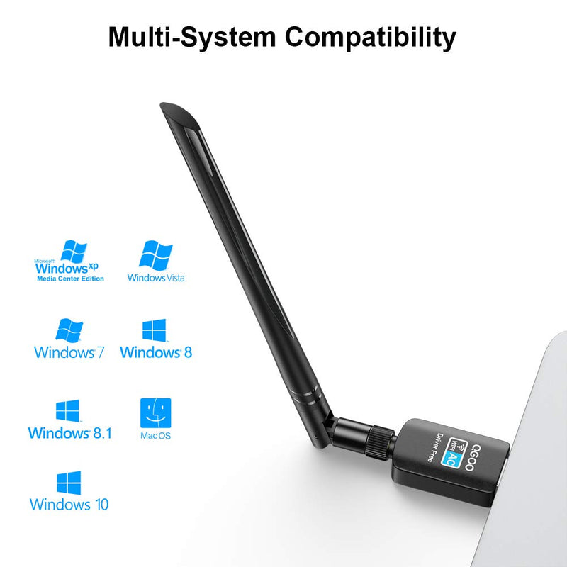  [AUSTRALIA] - QGOO WiFi Adapter ac600Mbps，Wireless USB Adapter 2.4GHz/5GHz Dual Band 802.11 ac Network LAN Card for Desktop Laptop PC Support Windows 11/10/8.1/8/7/XP/Vista/Mac OS10.9-10.15 (Without Drive) Grey