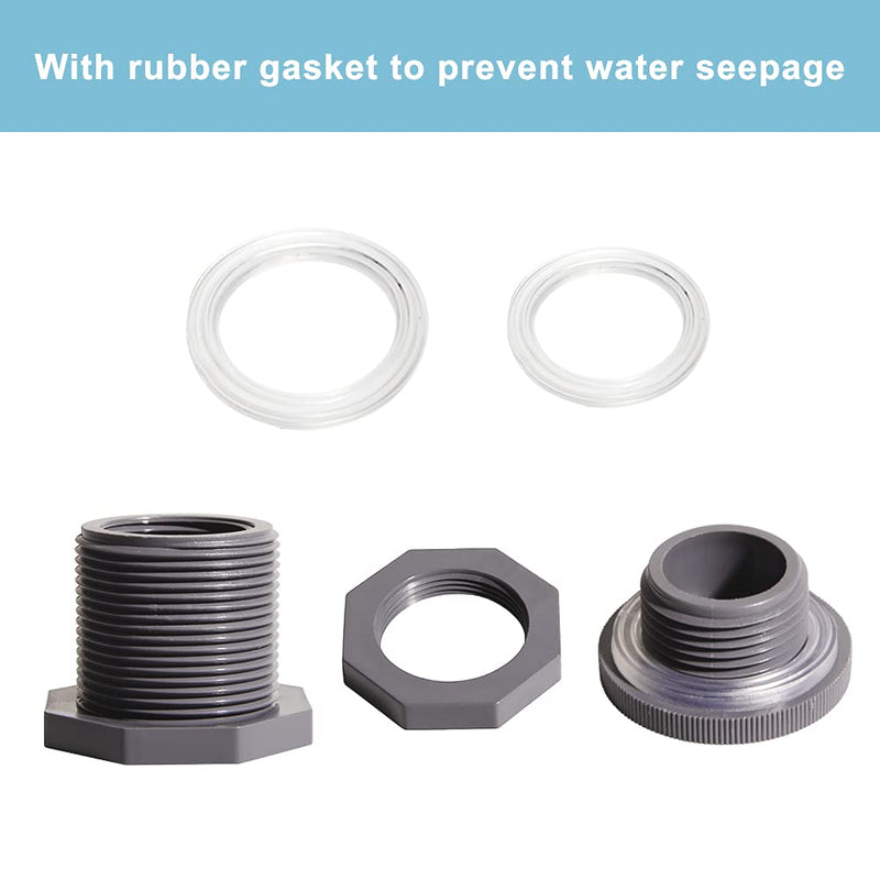  [AUSTRALIA] - QuQuyi 1/2 Inch PVC Bulkhead Water Tank Connector Adapter Fitting with Plugs Thru-Bulk Pipe Fitting for Rain Barrels, Aquariums, Ponds(Set of 3) 1/2"-3pcs