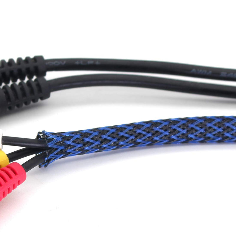  [AUSTRALIA] - Black-Blue PET Expandable Sleeving Cord Protector Wire Loom Tubing Cable Sleeve for USB Charger Cable Power Cord Audio Video Cable Can Protect Cat Dog from Chewing Cords 1/4"-25FT Black-blue