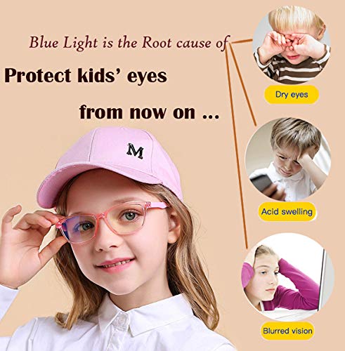 Kids Blue Light Blocking Glasses Anti Blue Ray Eyeglasses, Anti- Eyestrain Headache and UV Glare, Protect Eyesight Pink + Grey Yellow - LeoForward Australia