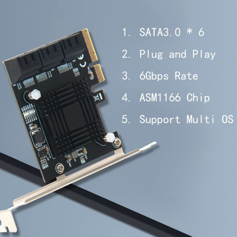 [AUSTRALIA] - Acxico 1Pcs 6Port SATA PCIE Card PCI Express X1 ASM1166 Chip 6Gbs Internal Adapter Converter SATA 3.0 PCIE Expansion Card