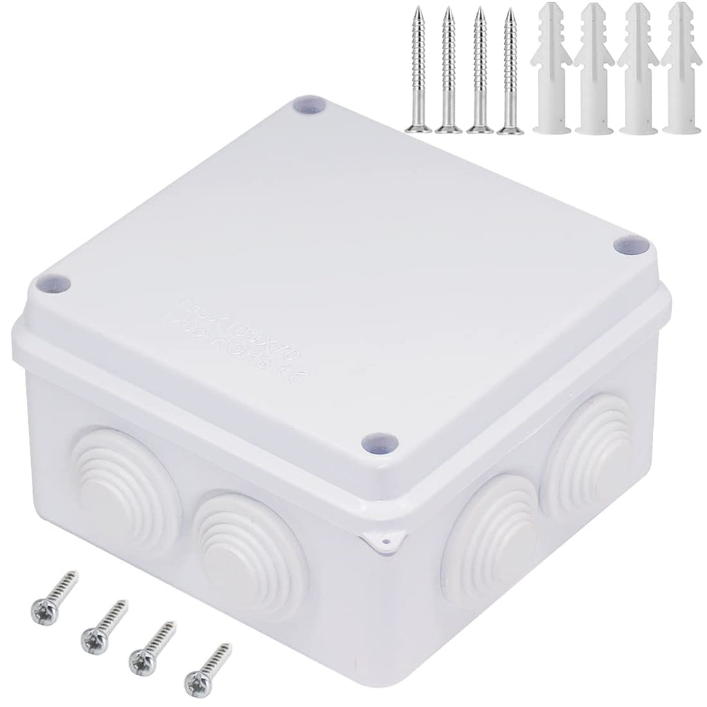  [AUSTRALIA] - Junction Box, Zulkit ABS Plastic Dustproof Waterproof IP65 Universal Electrical Boxes Project Enclosure White 3.9 x 3.9 x 2.8 inch(100 x 100 x 70mm) 3.9" x 3.9" x 2.8" With Holes