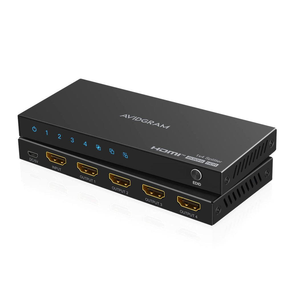  [AUSTRALIA] - HDMI Splitter 1 in 4 Out 4K 60Hz 4:4:4, AVIDGRAM HDMI 4 Port Splitter with Copy, Downscaler and Auto Mode for Dual Identical Display Support 1080p 120Hz HDMI2.0 HDCP 2.2 HDR10 18Gbps 3D for Xbox, PS5