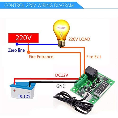  [AUSTRALIA] - HiLetgo 2pcs W1209 12V DC Digital Temperature Controller Board Micro Digital Thermostat -50-110°C Electronic Temperature Temp Control Module Switch with 10A One-channel Relay and Waterproof No Case