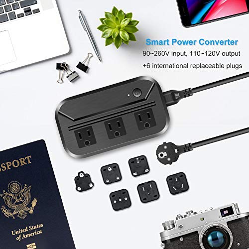  [AUSTRALIA] - Voltage Converter 2300W Power Step Down 220V to 110V Universal Travel Adapter Power Converter Power Transformer w/ 3 AC Outlets 3 USB Ports 1 Type-C Charging EU/UK/AU/US/IT/South Africa Black