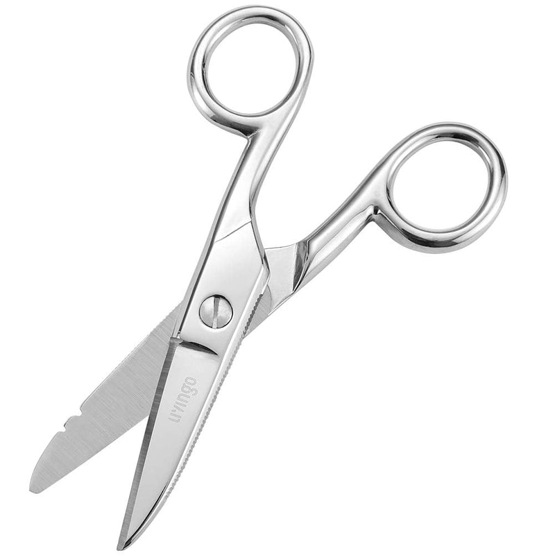  [AUSTRALIA] - LIVINGO 5-1/5 Inch Heavy Duty Electrician Scissors, Professional Forged Stainless Steel Electrical Shears with Notches for Industrial Stripping, Cutting Telecom Cable, Wire