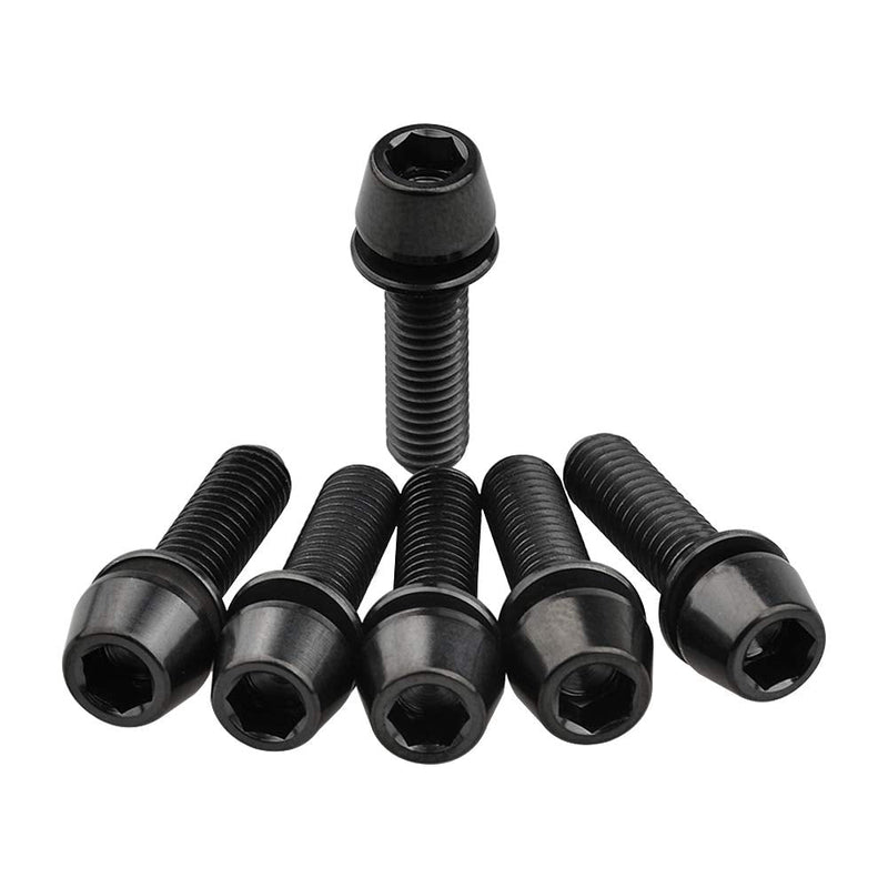  [AUSTRALIA] - Wanyifa Titanium Ti Allen Hex M5x16 18mm Tapered Head Bolt with Washer Screw for Bicycle Stem Parts Pack of 6 (Black, M5x18mm) Black