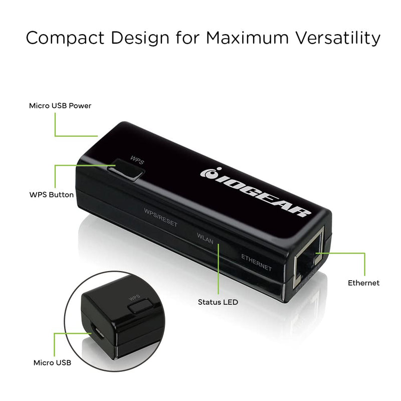  [AUSTRALIA] - IOGEAR Universal Ethernet to Wi-Fi N Adapter - Speeds of up to 300Mbps on 2.4GHz - Push-button Wi-Fi Protected Setup (WPS) - Supports WEP, WPA, WPA2, TKIP and AES encryption - GWU637