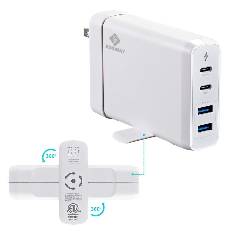  [AUSTRALIA] - USB C Wall Charger, E EGOWAY 90W 4-Port Charger with 60W & 18W USB C PD Power Delivery Adapter and Dual USB A Ports-12W White