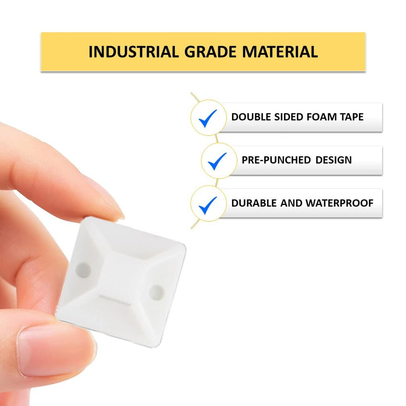  [AUSTRALIA] - Kable Kontrol Zip Tie Mounts, 1” Sq, Natural White, 100 Pcs, Adhesive Backed Multi-Purpose Mounting Squares Nylon Cable Tie Wrap Anchor Pads for Cable Management 1" Inch Square