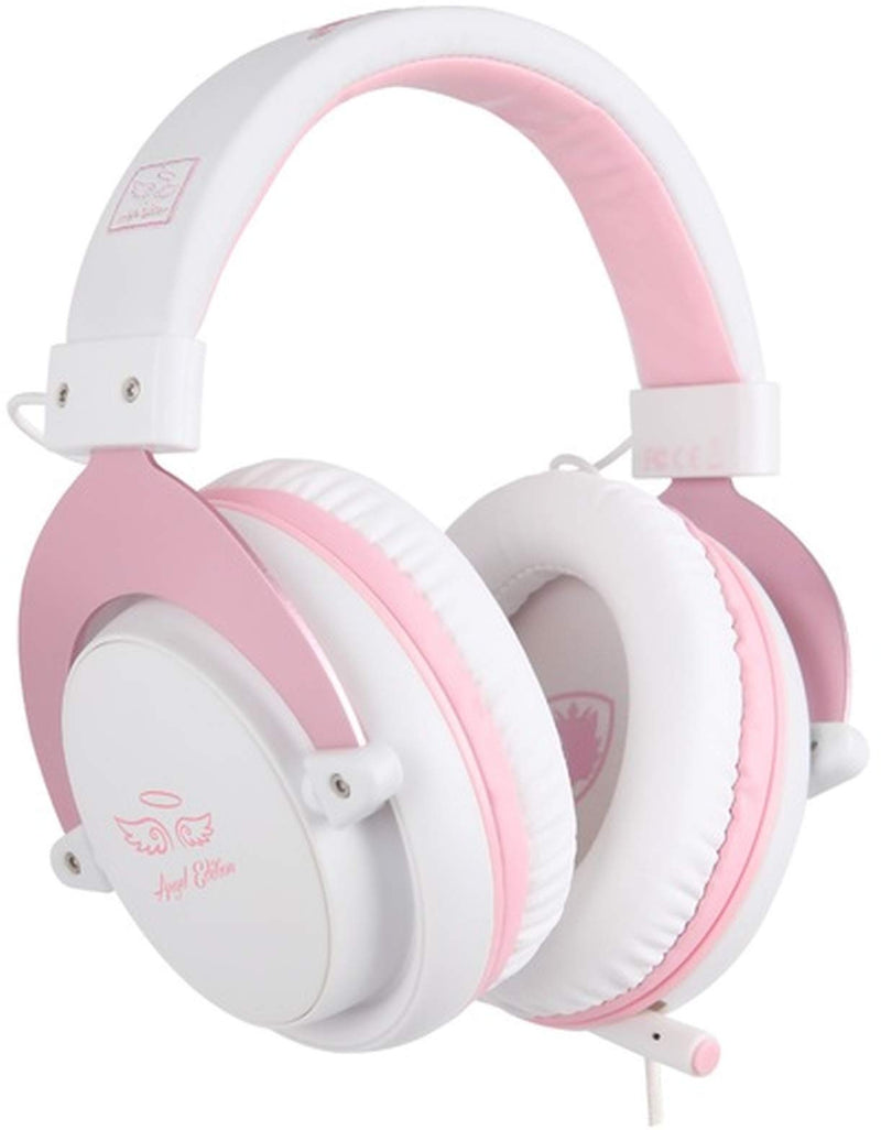 SADES MPOWER Stereo Gaming Headset for PS4, PC, Mobile, Noise Cancelling Over Ear Headphones with Retractable and Flexible Mic & Soft Memory Earmuffs for Laptop Nintendo Switch Games-Angel Edition Pink - LeoForward Australia