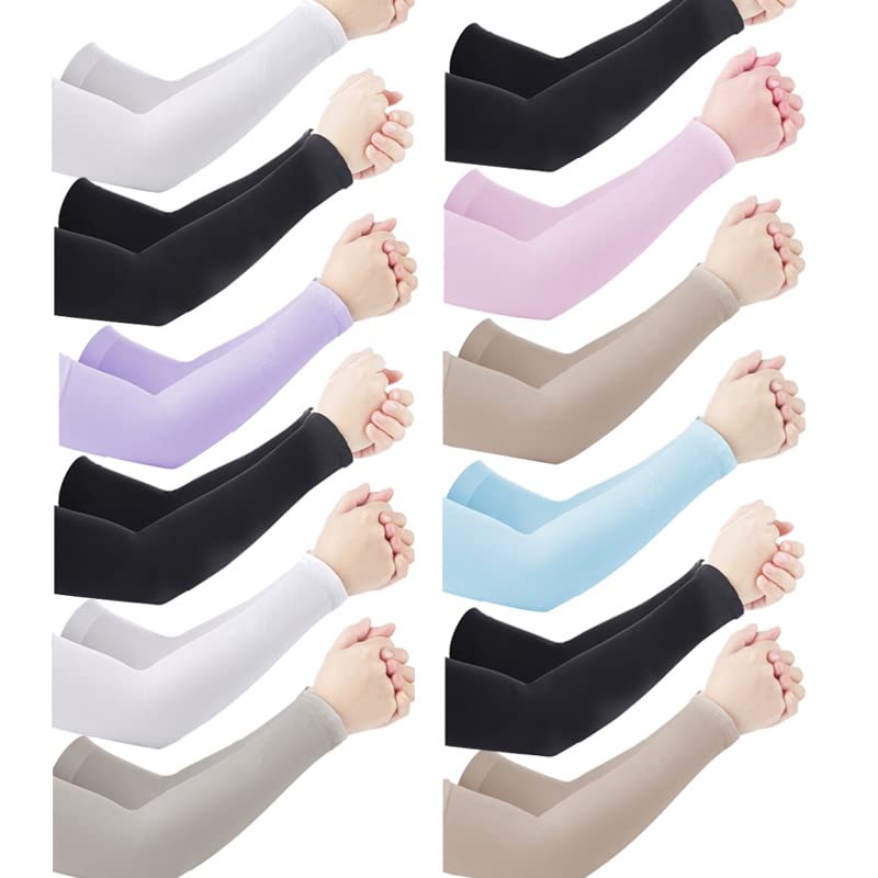  [AUSTRALIA] - 12 Pairs Arm Sleeves for Women,Warm Sleeves,Sun Protection Sleeves,Compression Sleeve,Sun Sleeves for Men and Women Black,white,pink,blue,purple,grey,skin Color