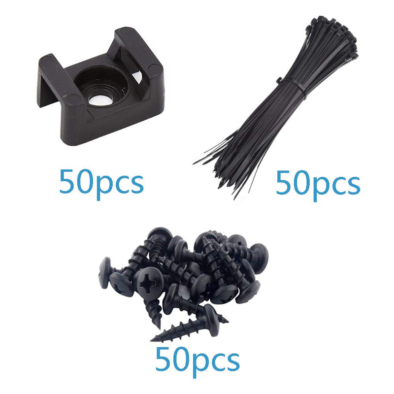  [AUSTRALIA] - 50 Pcs Black Cable Tie Base Saddle Type Mount Wire Holder, Cable Zip Ties with Self-Locking 6 Inch & 0.145 Inch,#8 x 0.6 Inch Deep Thread Pan Head Screws Black 50pcs