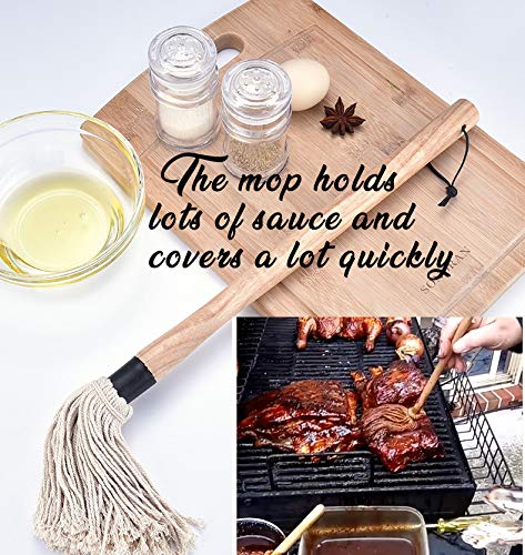  [AUSTRALIA] - Basting Mop Bbq Mopping Brush, 18 Inch Large Grill Handle Barbecue Mop Grilling Smoking Basting Mop, Long Wood Bbq Basting Sauce Grill Brush Basters Meat Brush Mops For Cooking, Sauce, Smoker Grilling