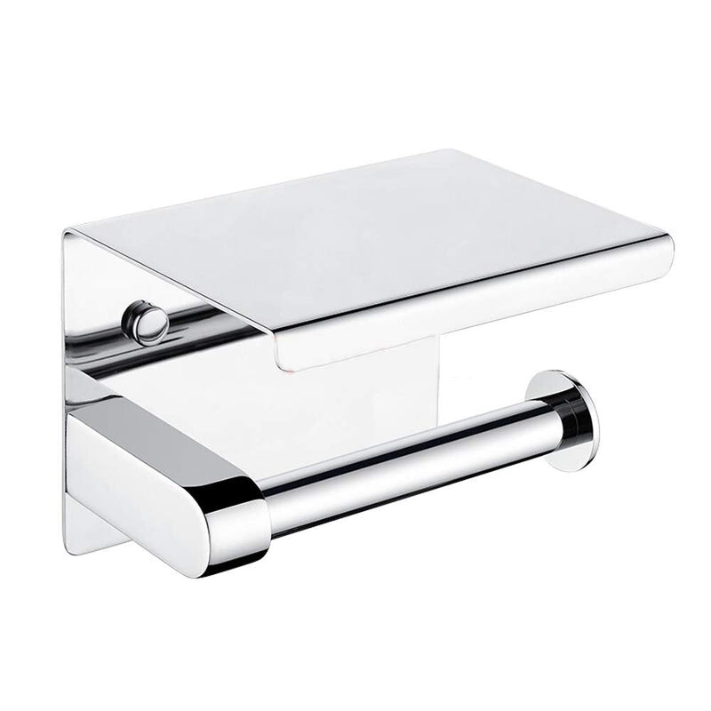  [AUSTRALIA] - Toilet Paper Holder - Toilet Paper Roll Holder with Shelf, Adhesive No Drilling or Wall Mounted with Screws for Bathroom, It Holds Mega Roll- Stainless Steel Polished Chrome