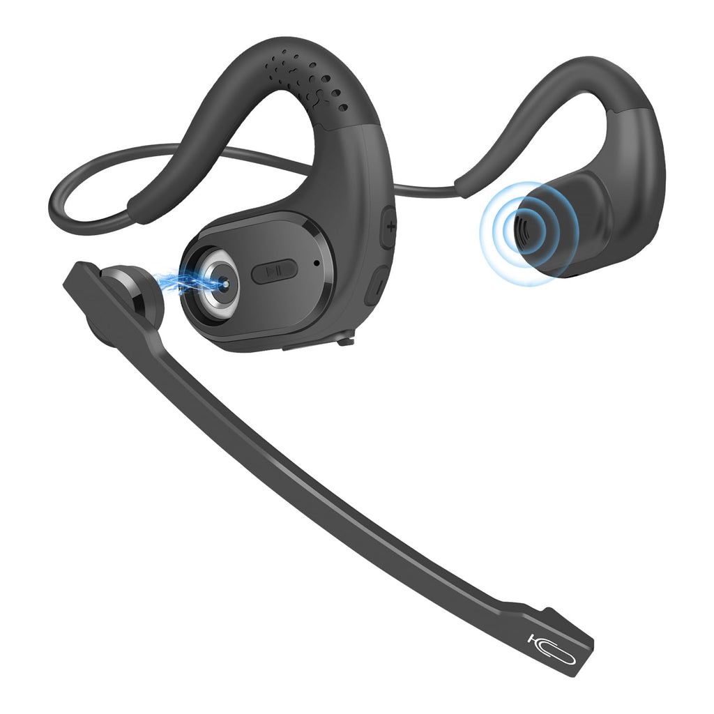  [AUSTRALIA] - BANIGIPA Bluetooth Headset with Removable Microphone, Noise Cancelling Wireless Headset for Phones Laptop Computer PC, Open Ear Headphones for Office Meeting Running Cycling Driving Working-12 Hrs
