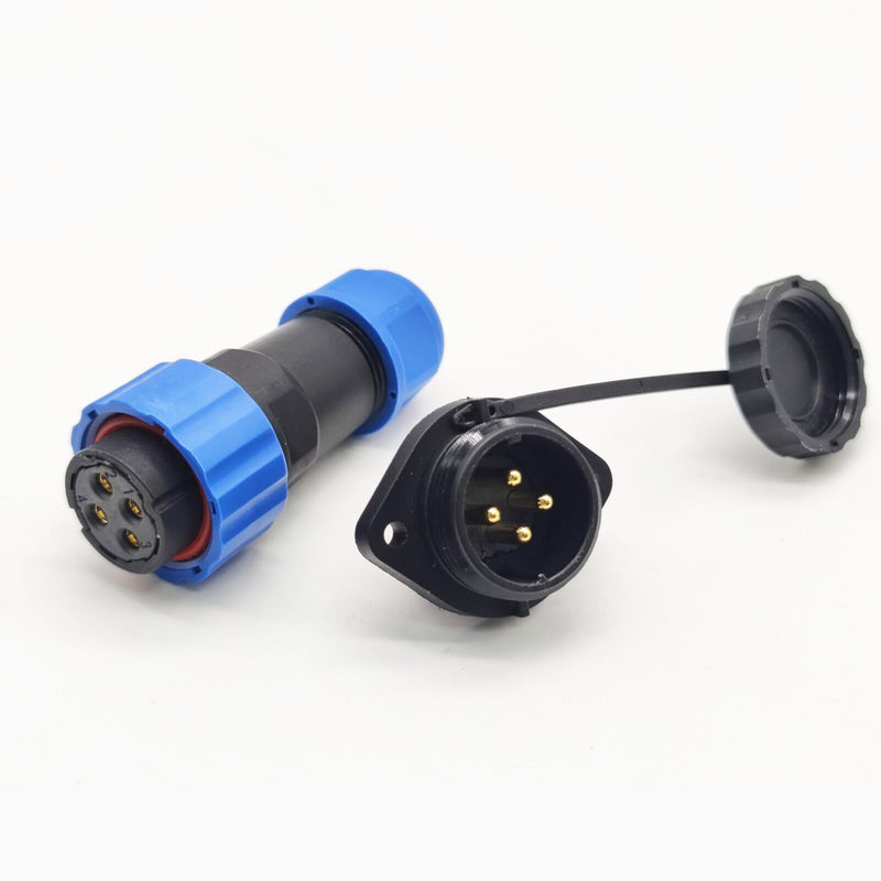  [AUSTRALIA] - Elecbee Connector Aviation Plug SP21 IP68 4 Pin Female Plug and Male Socket 2 Holes Flange Straight Waterproof and Dustproof Satellite Cable Connector