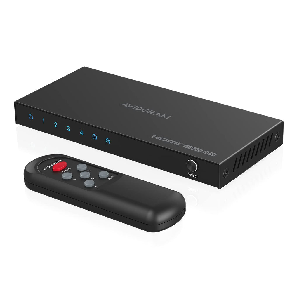  [AUSTRALIA] - HDMI Switch 4K 60Hz, AVIDGRAM HDMI 2.0 Switcher 4 in 1 Out, 4 Port HDMI Selector Box with IR Remote Control Support HDCP 2.2 HDR10 3D 18Gbps for Xbox PS4 Roku HDTV Monitor 4x1 HDMI 2.0 SWITCH 4K 60Hz