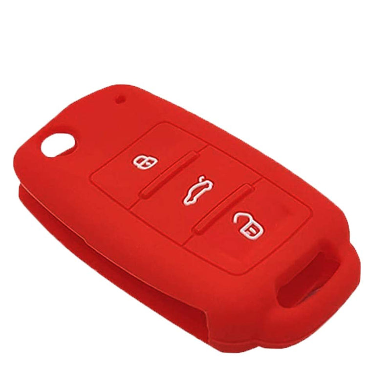 LemSa 2Pcs Rubber Silicone Flip Key Fob Cover Remote Keyless Protector Bag Holder for VW Volkswagen Jetta GTI Passat Golf Tiguan Touareg Beetle, Black+Red Black Red - LeoForward Australia