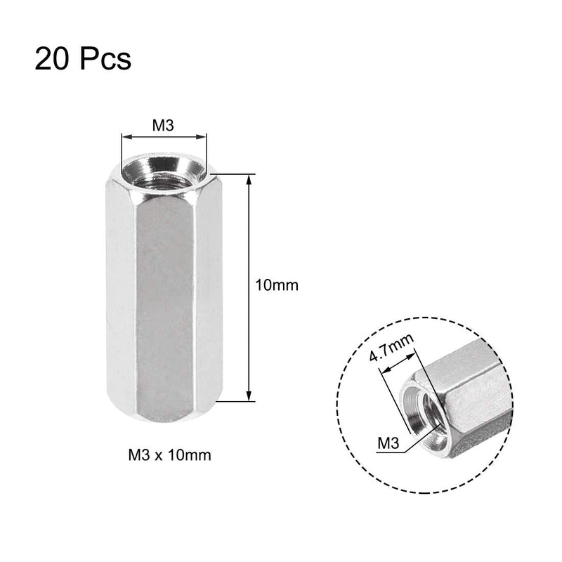  [AUSTRALIA] - uxcell M3x10mm Female-Female Hex Nickel Plated PCB Motherboard Spacer Standoff for FPV Drone Quadcopter, Computer & Circuit Board 20pcs