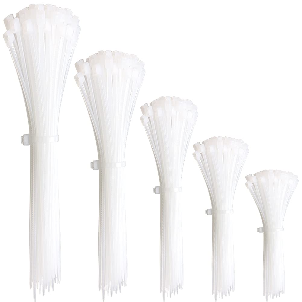  [AUSTRALIA] - Oksdown 300pcs White Zip Ties Assorted Sizes 4/6/8/10/12 Inch Clear Plastic cable ties from Small to Large Heavy Duty Nylon tie Wraps Multi-Purpose Variety Wire Ties