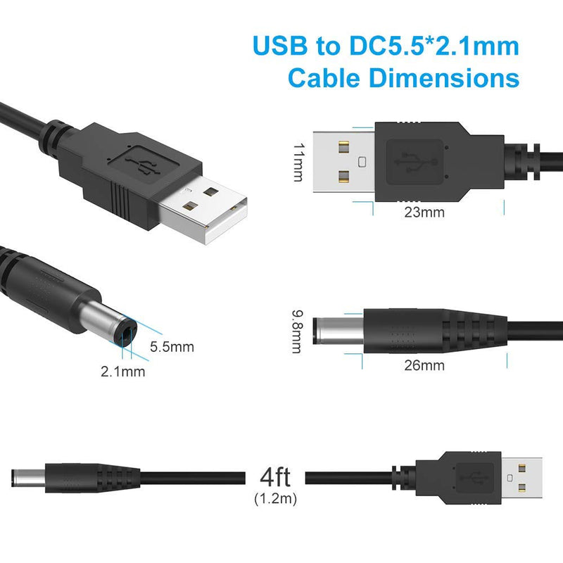 [AUSTRALIA] - IBERLS Universal 5V DC Power Cable, USB to DC 5.5x2.1mm Plug Charging Cord with 10 Connector Tips(5.5x2.5, 4.8x1.7, 4.0x1.7, 4.0x1.35, 3.5x1.35, 3.0x1.1, 2.5x0.7, Micro USB, Type-C, Mini USB)